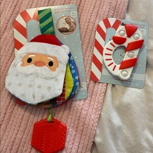 Christmas baby toy brand new set of two Santa crinkle book candy cane teether